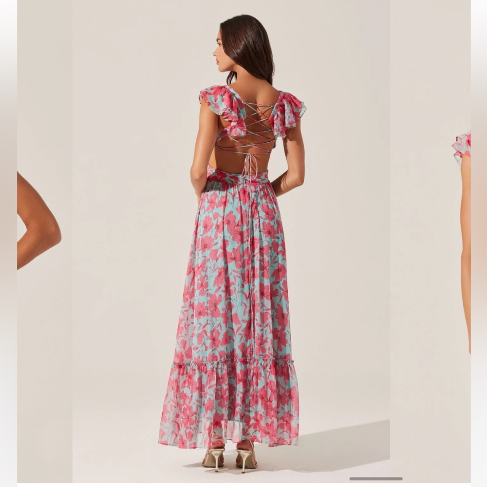 ASTR THE LABEL NTW Primrose Floral Strappy Back Maxi Dress Color: Pink aqua